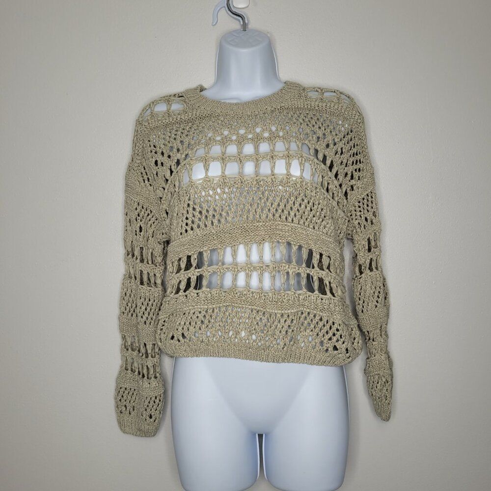 Pink Lilly open knit tan grunge festival layering sweater size x small